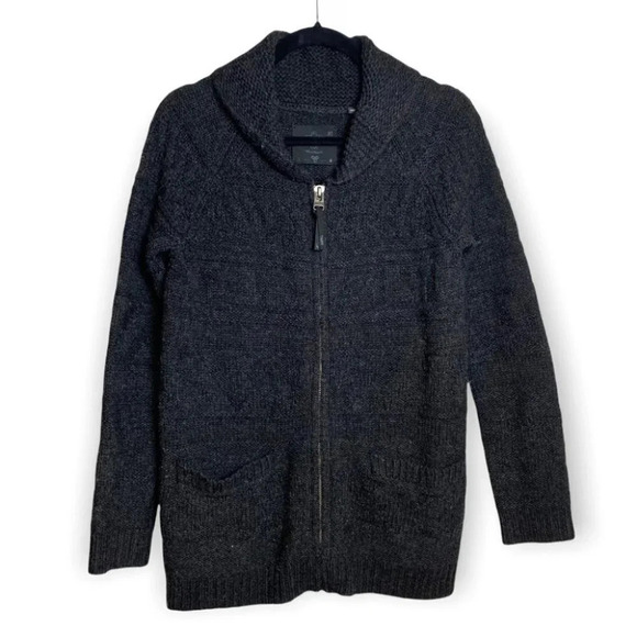 TNA Lambswool Solid Dark Grey  Zip Up Sweater - Picture 1 of 8